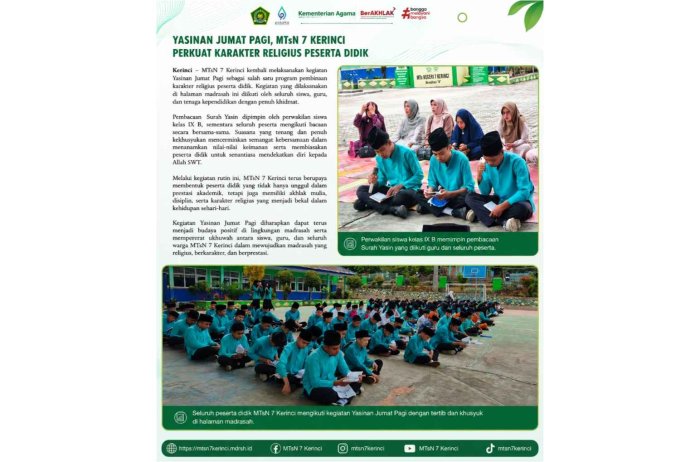 Yasinan Jumat Pagi, MTsN 7 Kerinci Perkuat Karakter Religius Peserta Didik Yasinan Jumat Pagi, MTsN 7 Kerinci Perkuat Karakter Religius Peserta Didik