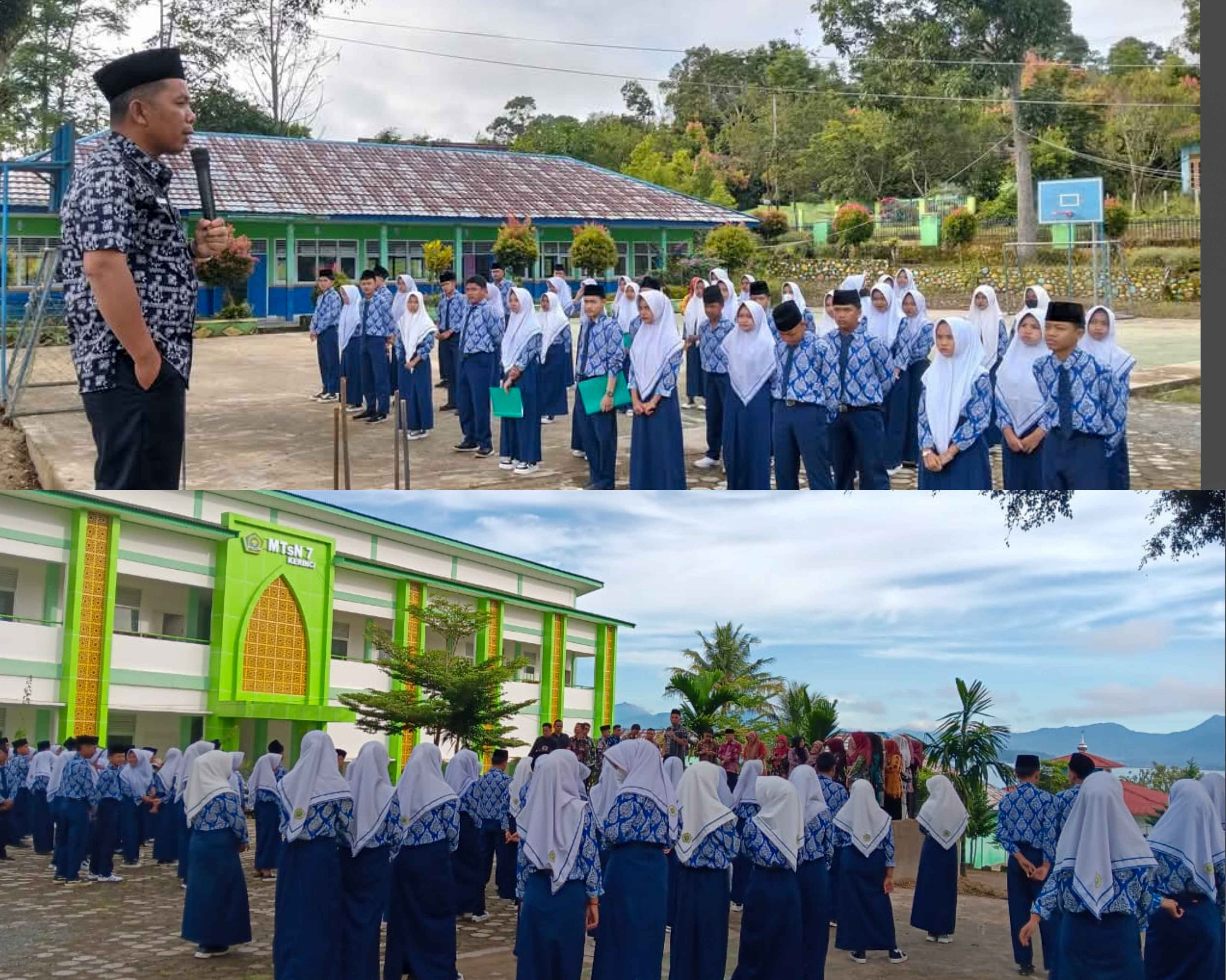 Hari Pertama KBM Pasca Idul Fitri 1446 H, Kepala MTsN 7 Kerinci Pimpin Apel Pagi dan Halal Bihalal