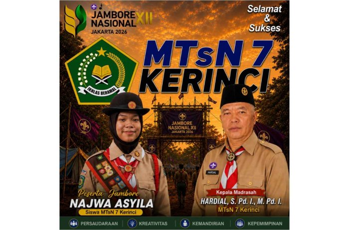 Najwa Asyila Wakili MTsN 7 Kerinci pada Jambore Nasional XII Tahun 2026 di Bumi Perkemahan Cibubur, Jakarta