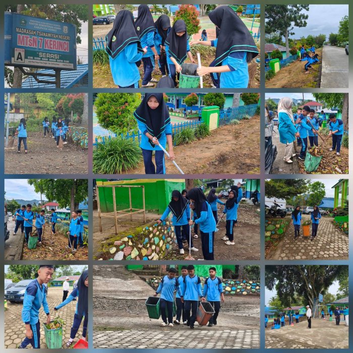 Gotong Royong Menjelang Ujian Madrasah, MTsN 7 Kerinci Ciptakan Lingkungan Bersih dan Nyaman
