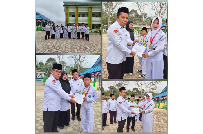 Kepala MTsN 7 Kerinci Kalungkan Medali kepada Peraih Prestasi Kejuaraan Taekwondo Liga Pelajar Tahun 2026